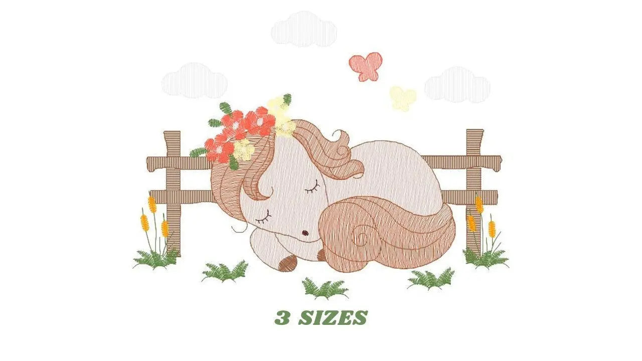 Delicate Sleeping horse embroidery design - Baby Girl embroidery designs machine embroidery pattern - Ranch Animals embroidery download Marcia Embroidery