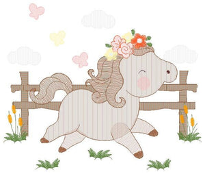 Horse embroidery design - Pony embroidery designs machine embroidery pattern - Mare embroidery file - instant download baby girl farm pes