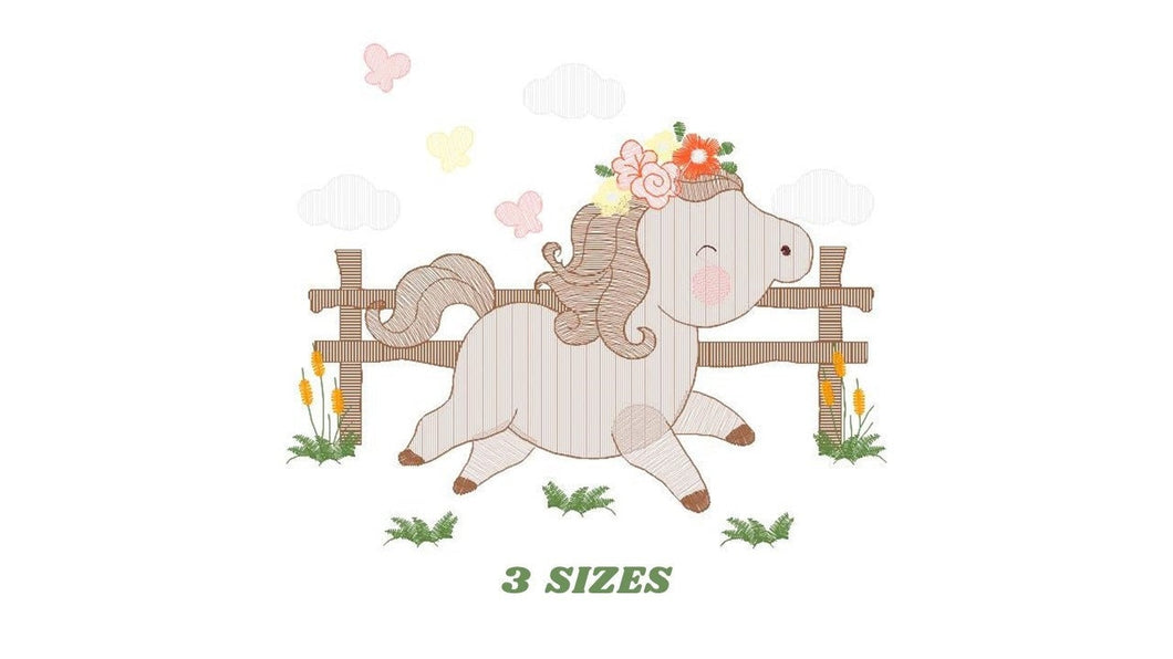 Horse embroidery design - Pony embroidery designs machine embroidery pattern - Mare embroidery file - instant download baby girl farm pes