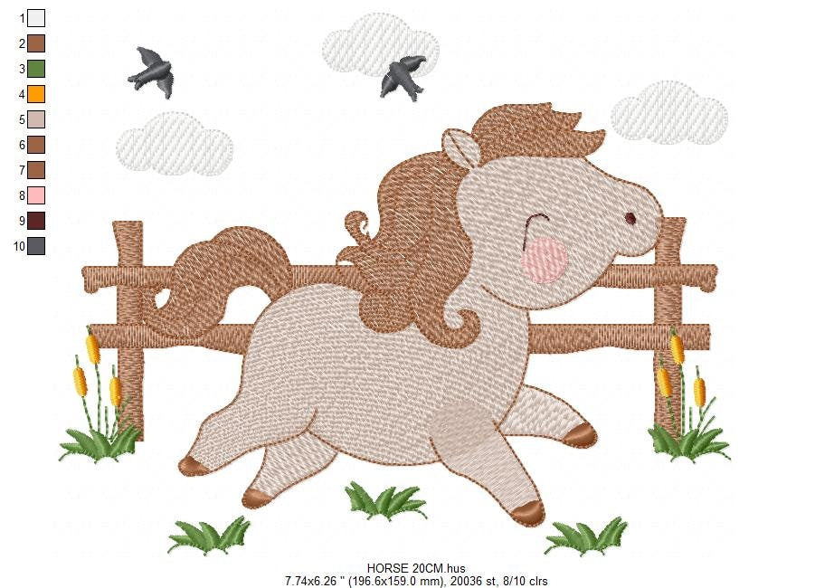 Horse embroidery design - Farm Ranch Pony machine embroidery pattern - Baby Boy Cowboy stallion Mustang file - Instant download pes jef dst