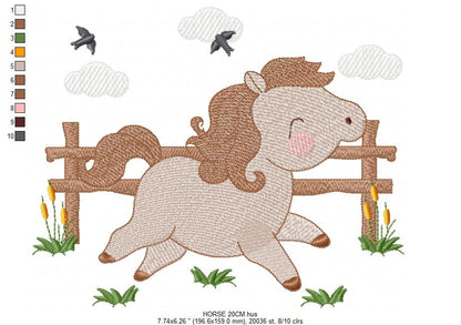 Horse embroidery design - Farm Ranch Pony machine embroidery pattern - Baby Boy Cowboy stallion Mustang file - Instant download pes jef dst