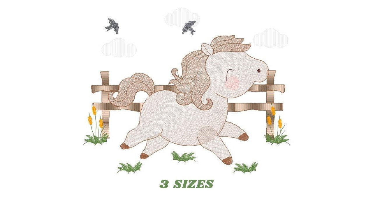 Horse embroidery design - Farm Ranch Pony machine embroidery pattern - Baby Boy Cowboy stallion Mustang file - Instant download pes jef dst