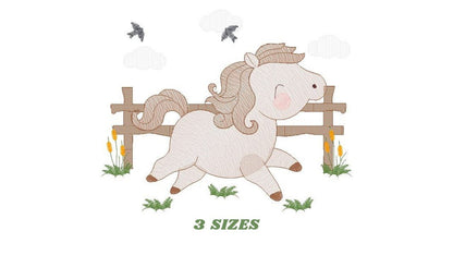 Horse embroidery design - Farm Ranch Pony machine embroidery pattern - Baby Boy Cowboy stallion Mustang file - Instant download pes jef dst