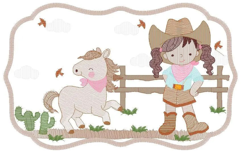 Cowgirl embroidery designs - Baby girl embroidery design machine embroidery pattern - Wrangler embroidery file - Cowgirl Frame embroidery Marcia Embroidery