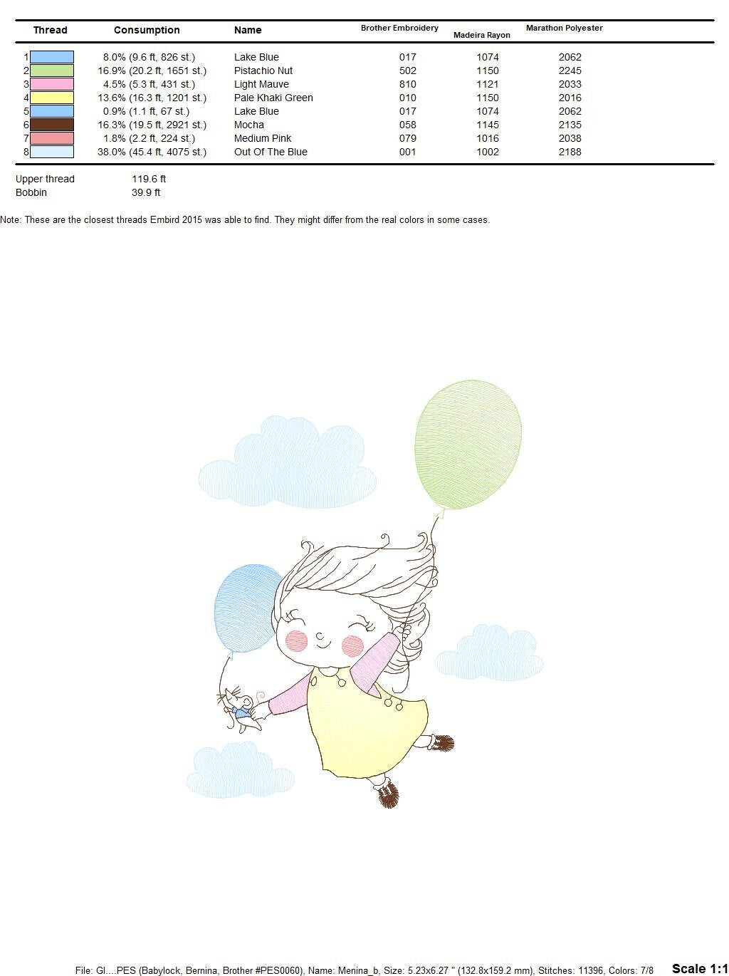 Girl with balloons embroidery designs - Toddler embroidery design machine embroidery pattern - sky clouds girl flying - instant download pes Marcia Embroidery