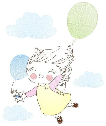 Girl with balloons embroidery designs - Toddler embroidery design machine embroidery pattern - sky clouds girl flying - instant download pes Marcia Embroidery