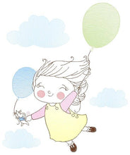 Charger l&#39;image dans la galerie, Girl with balloons embroidery designs - Toddler embroidery design machine embroidery pattern - sky clouds girl flying - instant download pes
