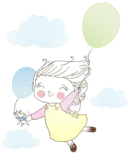 Girl with balloons embroidery designs - Toddler embroidery design machine embroidery pattern - sky clouds girl flying - instant download pes Marcia Embroidery