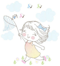 Charger l&#39;image dans la galerie, Baby girl embroidery designs - Children embroidery design machine embroidery pattern - girl with butterflies embroidery digital download
