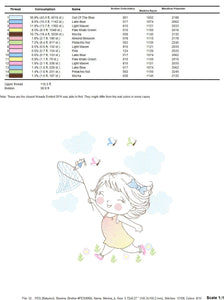 Baby girl embroidery designs - Children embroidery design machine embroidery pattern - girl with butterflies embroidery digital download