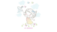 Cargar imagen en el visor de la galería, Baby girl embroidery designs - Children embroidery design machine embroidery pattern - girl with butterflies embroidery digital download
