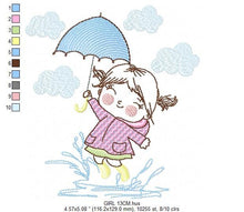 Cargar imagen en el visor de la galería, Baby girl embroidery design - Girl with umbrella embroidery designs machine embroidery pattern - girl playing rain embroidery file download
