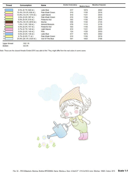 Gardener Girl embroidery designs - Garden watering can embroidery design machine embroidery pattern - Girl with plants - Instant download Marcia Embroidery