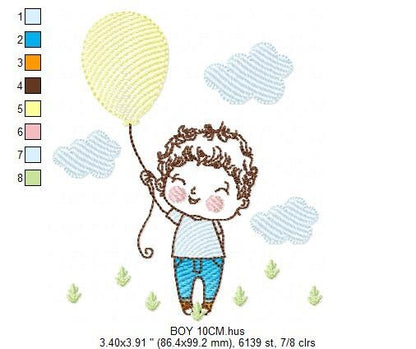 Balloon embroidery designs - Boy with balloons embroidery design machine embroidery pattern - Baby boy embroidery file filled design pes jef - Marcia Embroidery