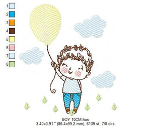 Balloon embroidery designs - Boy with balloons embroidery design machine embroidery pattern - Baby boy embroidery file filled design pes jef