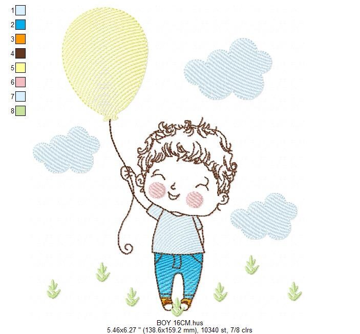 Balloon embroidery designs - Boy with balloons embroidery design machine embroidery pattern - Baby boy embroidery file filled design pes jef - Marcia Embroidery