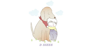 Boy embroidery designs - Dog embroidery design machine embroidery pattern - boy with dog embroidery file - pet best friend huge dog rippled