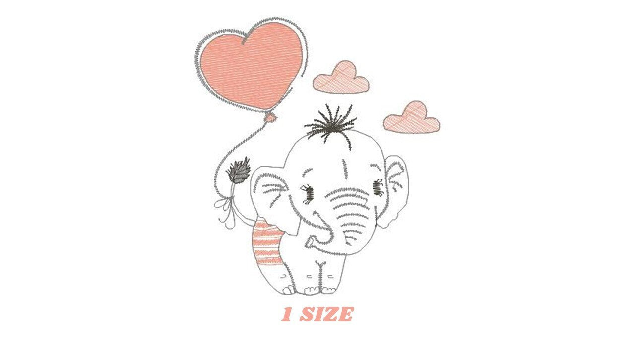 Elephant embroidery designs - Birthday balloon embroidery design machine embroidery pattern - Girl embroidery file - Elephant with balloon Marcia Embroidery