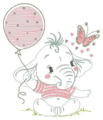 Elephant with balloon embroidery designs - Baby girl with butterfly machine embroidery pattern - Safari Wild Animal file - Instant download Marcia Embroidery