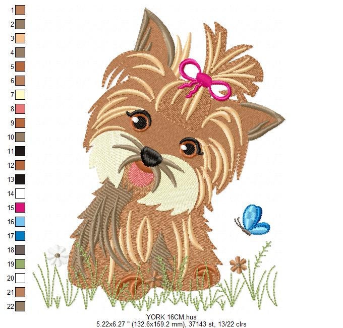 Yorkshire embroidery designs - Dog embroidery design machine embroidery pattern - Puppy embroidery file - Pet embroidery instant download