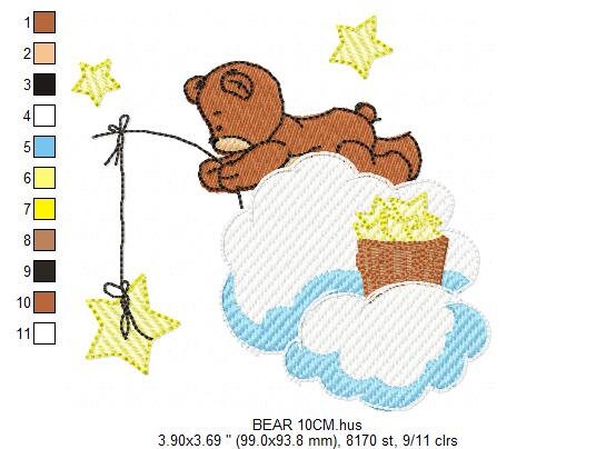 Bear embroidery designs - Cloud and stars embroidery design machine embroidery pattern - Baby boy embroidery file instant download pes jef Marcia Embroidery