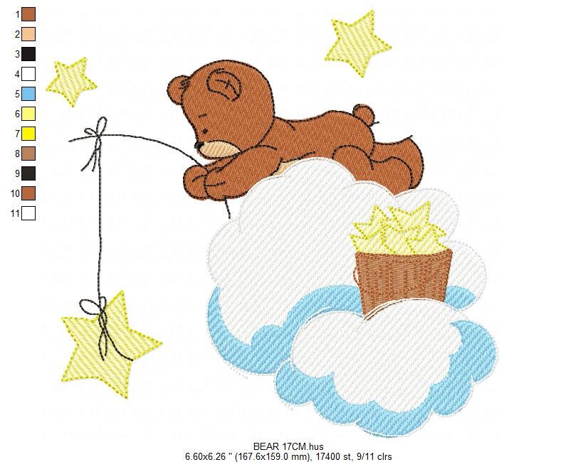 Bear embroidery designs - Cloud and stars embroidery design machine embroidery pattern - Baby boy embroidery file instant download pes jef Marcia Embroidery