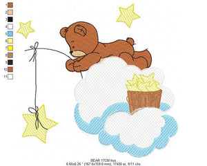 Bear embroidery designs - Cloud and stars embroidery design machine embroidery pattern - Baby boy embroidery file instant download pes jef