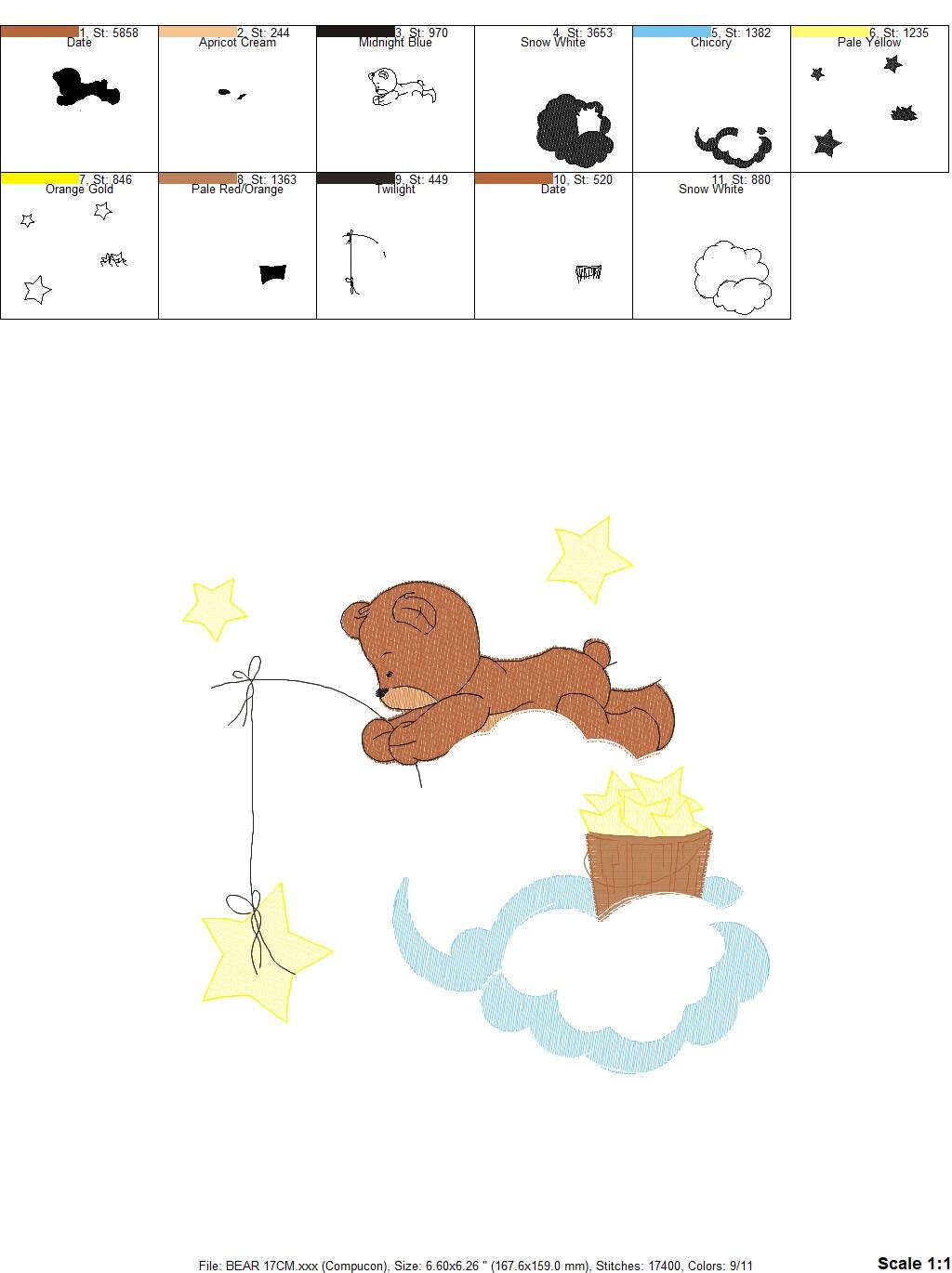 Bear embroidery designs - Cloud and stars embroidery design machine embroidery pattern - Baby boy embroidery file instant download pes jef Marcia Embroidery
