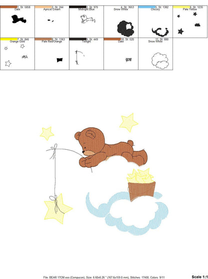 Bear embroidery designs - Cloud and stars embroidery design machine embroidery pattern - Baby boy embroidery file instant download pes jef Marcia Embroidery