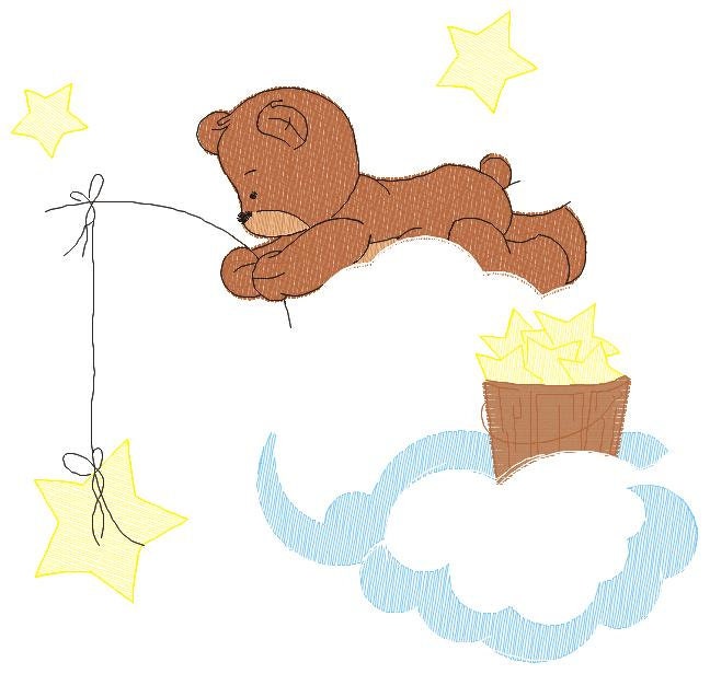 Bear embroidery designs - Cloud and stars embroidery design machine embroidery pattern - Baby boy embroidery file instant download pes jef Marcia Embroidery
