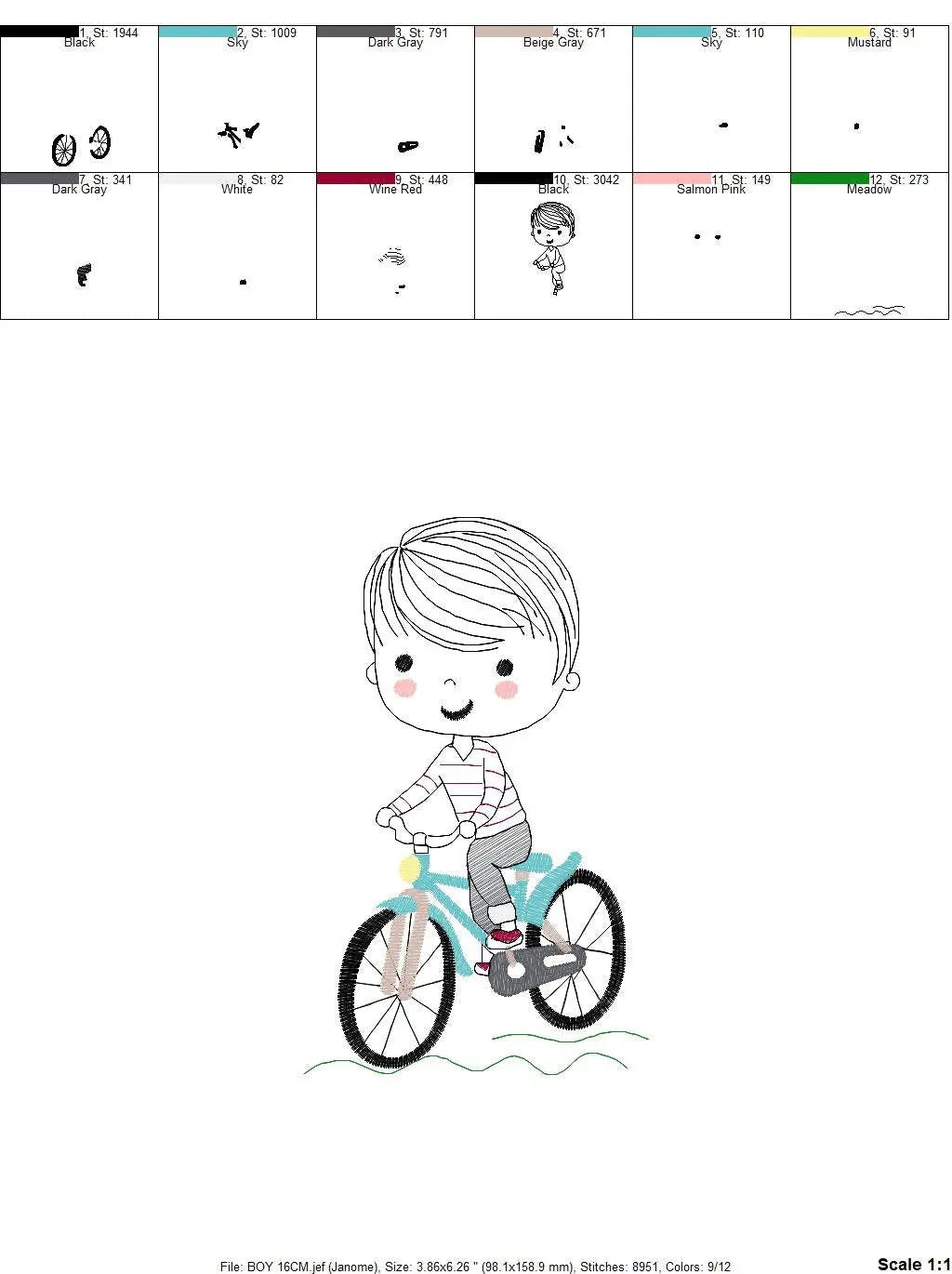 Boy with bike embroidery designs - Baby Boy with Bicycle machine embroidery pattern - Cyclist Biker kid toy - Instant digital download pes Marcia Embroidery