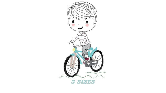 Boy with bike embroidery designs - Baby Boy with Bicycle machine embroidery pattern - Cyclist Biker kid toy - Instant digital download pes Marcia Embroidery