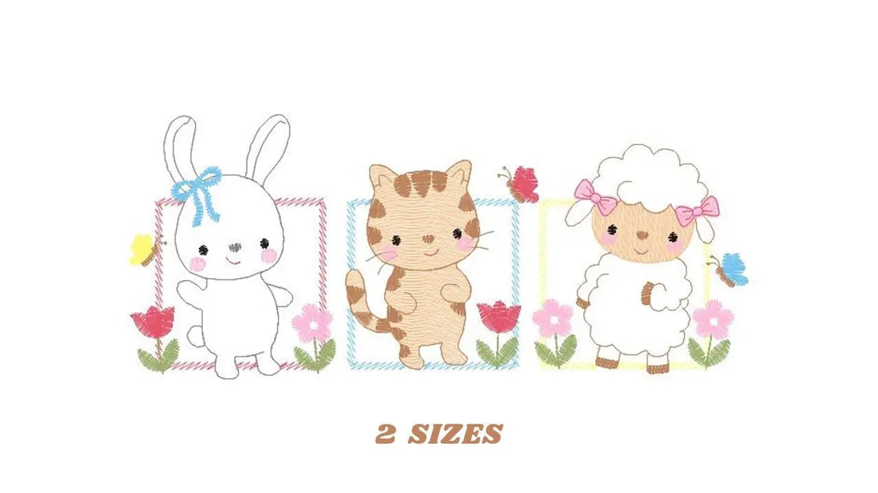 Cat animals embroidery design - Sheep embroidery designs machine embroidery pattern - Rabbit embroidery file - Baby girl embroidery pes jef Marcia Embroidery