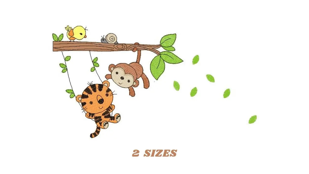 Animals embroidery designs - Tiger embroidery design machine embroidery pattern - Monkey embroidery file - Birds embroidery download pes jef Marcia Embroidery