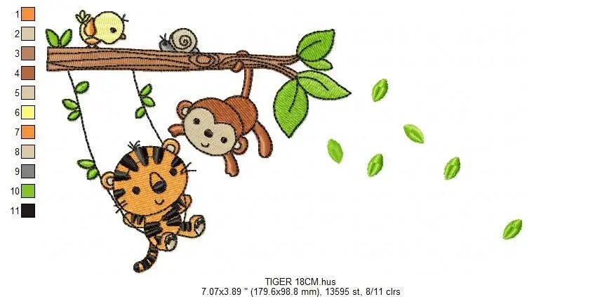 Animals embroidery designs - Tiger embroidery design machine embroidery pattern - Monkey embroidery file - Birds embroidery download pes jef Marcia Embroidery