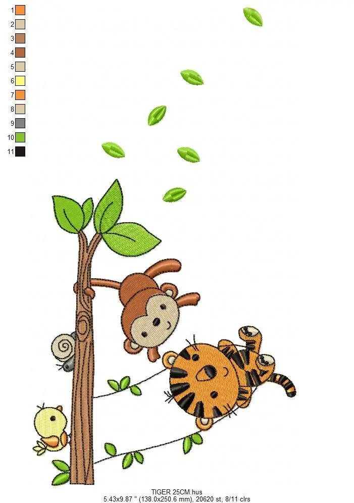 Animals embroidery designs - Tiger embroidery design machine embroidery pattern - Monkey embroidery file - Birds embroidery download pes jef Marcia Embroidery
