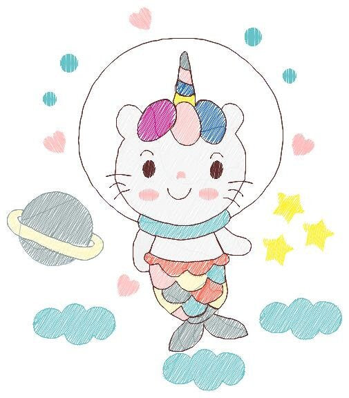 Mermaid embroidery designs - Cat astronaut embroidery design machine embroidery pattern - Mermaid cat embroidery instant download pes jef Marcia Embroidery