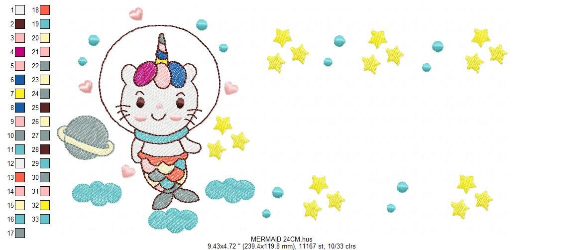 Mermaid embroidery designs - Cat astronaut embroidery design machine embroidery pattern - Mermaid cat embroidery instant download pes jef Marcia Embroidery