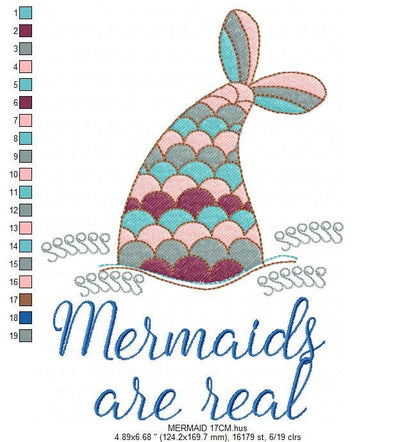 Mermaids are real embroidery designs - Mermaid embroidery design machine embroidery pattern - Mermaid tail rippled design digital download - Marcia Embroidery