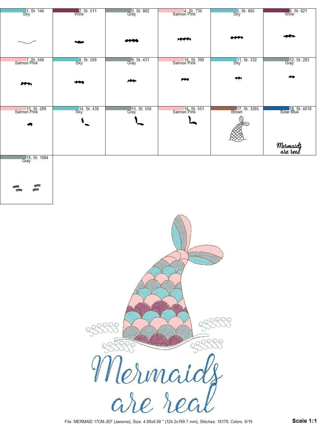 Mermaids are real embroidery designs - Mermaid embroidery design machine embroidery pattern - Mermaid tail rippled design digital download - Marcia Embroidery