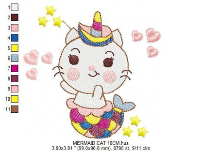 Mermaid embroidery designs - Mermaid Cat embroidery design machine embroidery pattern - Mermaid rippled design - Kitty embroidery download Marcia Embroidery