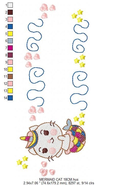 Mermaid embroidery designs - Mermaid Cat embroidery design machine embroidery pattern - Mermaid rippled design - Kitty embroidery download Marcia Embroidery
