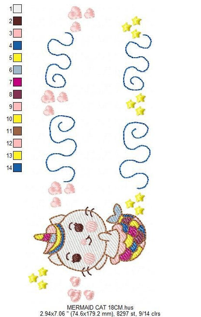 Mermaid embroidery designs - Mermaid Cat embroidery design machine embroidery pattern - Mermaid rippled design - Kitty embroidery download Marcia Embroidery