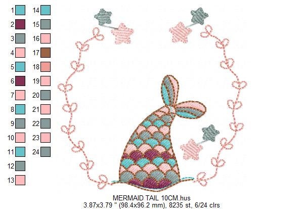 Mermaid frame embroidery designs - Mermaid tail embroidery design machine embroidery pattern - Mermaid fin rippled design instant download