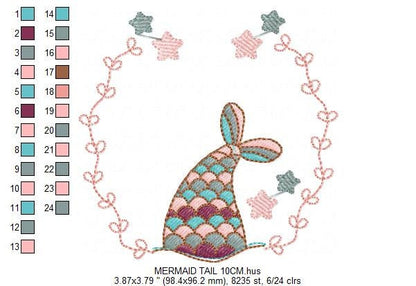 Mermaid frame embroidery designs - Mermaid tail embroidery design machine embroidery pattern - Mermaid fin rippled design instant download