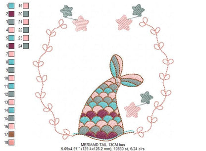 Mermaid frame embroidery designs - Mermaid tail embroidery design machine embroidery pattern - Mermaid fin rippled design instant download