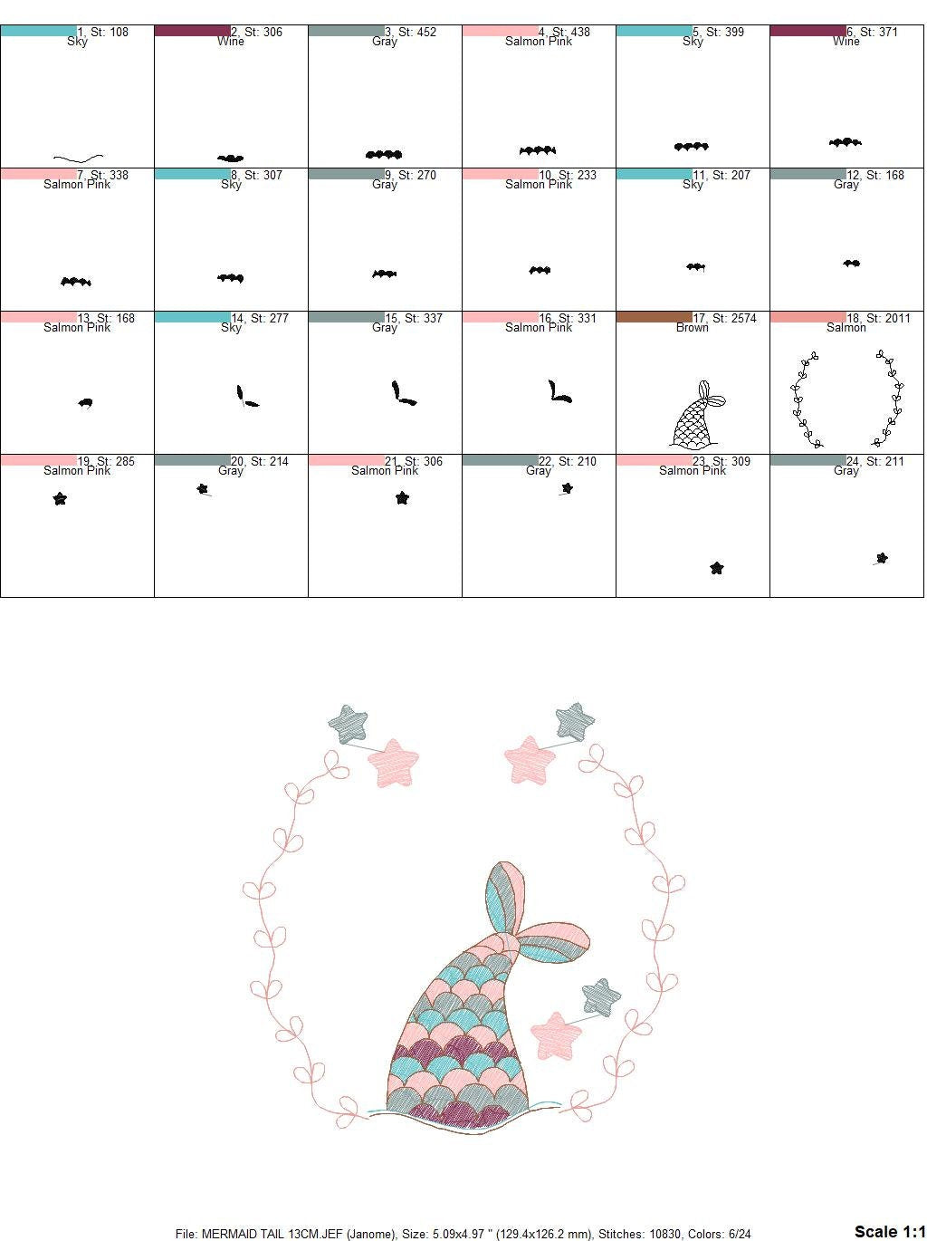 Mermaid frame embroidery designs - Mermaid tail embroidery design machine embroidery pattern - Mermaid fin rippled design instant download
