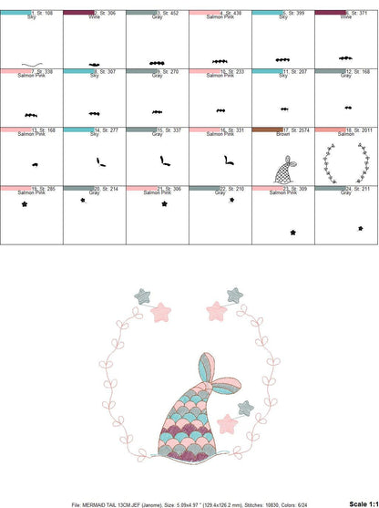 Mermaid frame embroidery designs - Mermaid tail embroidery design machine embroidery pattern - Mermaid fin rippled design instant download