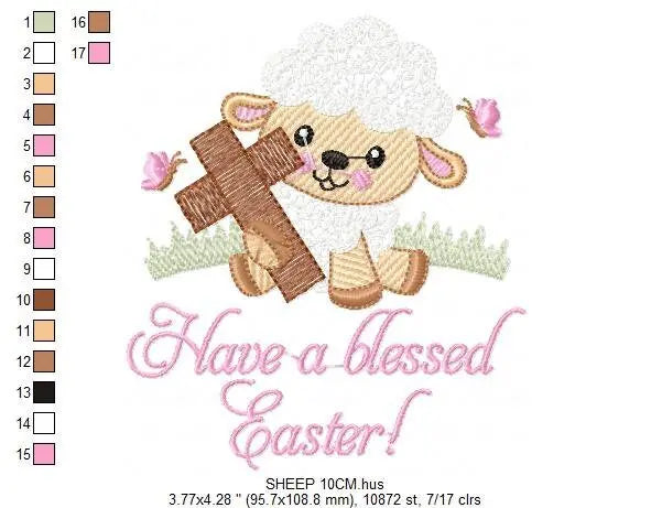 Easter Sheep embroidery design - Sheep with cross embroidery machine embroidery pattern - Religious embroidery file - Have a blessed Easter Marcia Embroidery