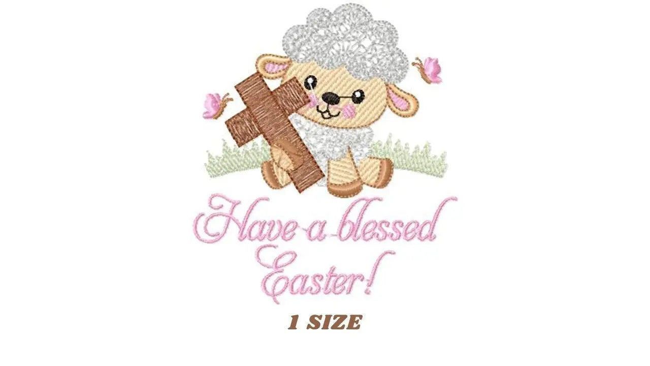 Easter Sheep embroidery design - Sheep with cross embroidery machine embroidery pattern - Religious embroidery file - Have a blessed Easter Marcia Embroidery
